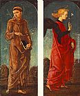 Angel Canvas Paintings - St Francis of Assisi and Announcing Angel (panels of a polyptych)